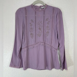 Haute Monde Purple Lace Floral Embroidered Top Women’s Small High Neck